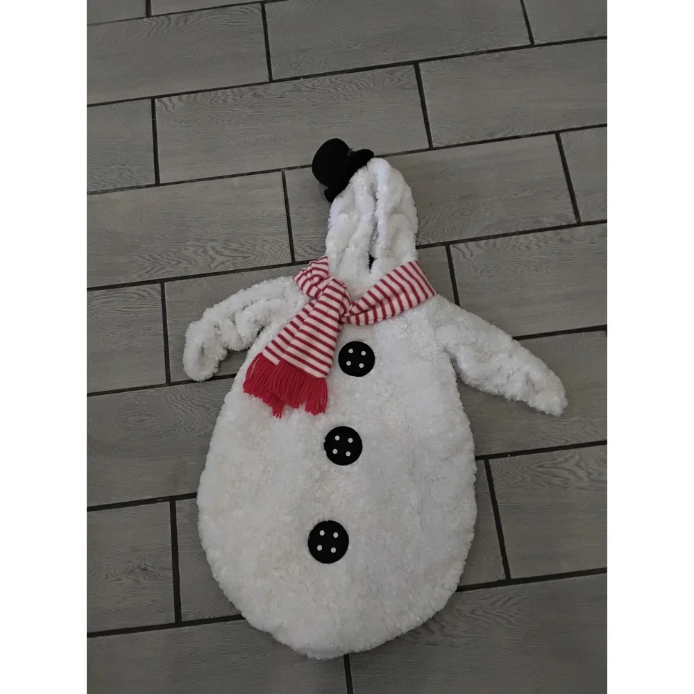 Miniwear Baby Snowman Costume Plush Faux Fur Hooded 0-9 Months White Red